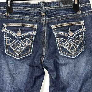 Soundgirl Embellished Thick Stitch Dark Wash‎ Bootcut Denim Jeans Size 9 Bling